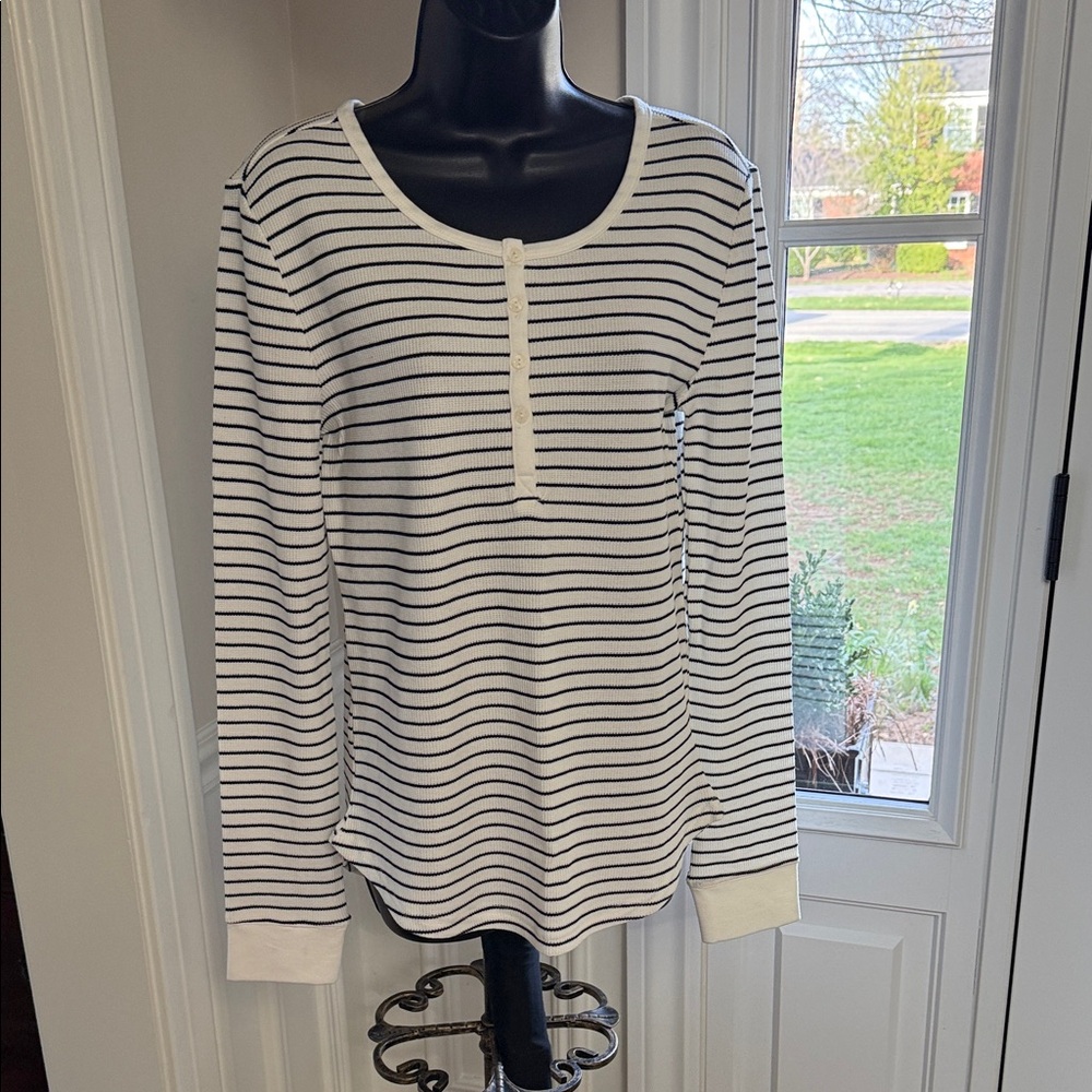 Thread & Supply Cream and Black Striped Long Sleeve Top